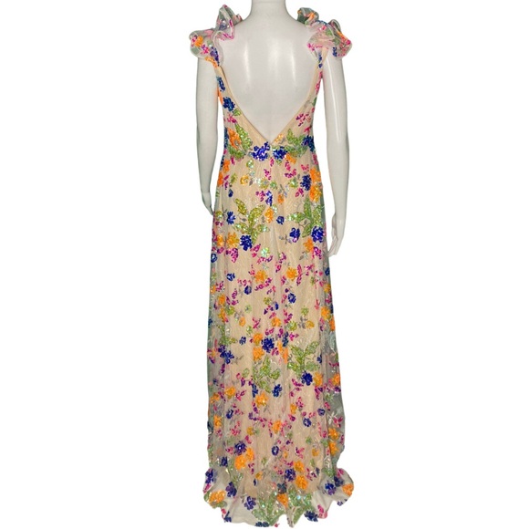 NWT Mac Duggal 68068 White Multi Embellished Ruffle Sleeve Gown - Sz 8 - Picture 6 of 11